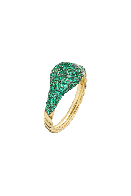 Petite Pave Pinky Ring, 18K Yellow Gold & Emeralds